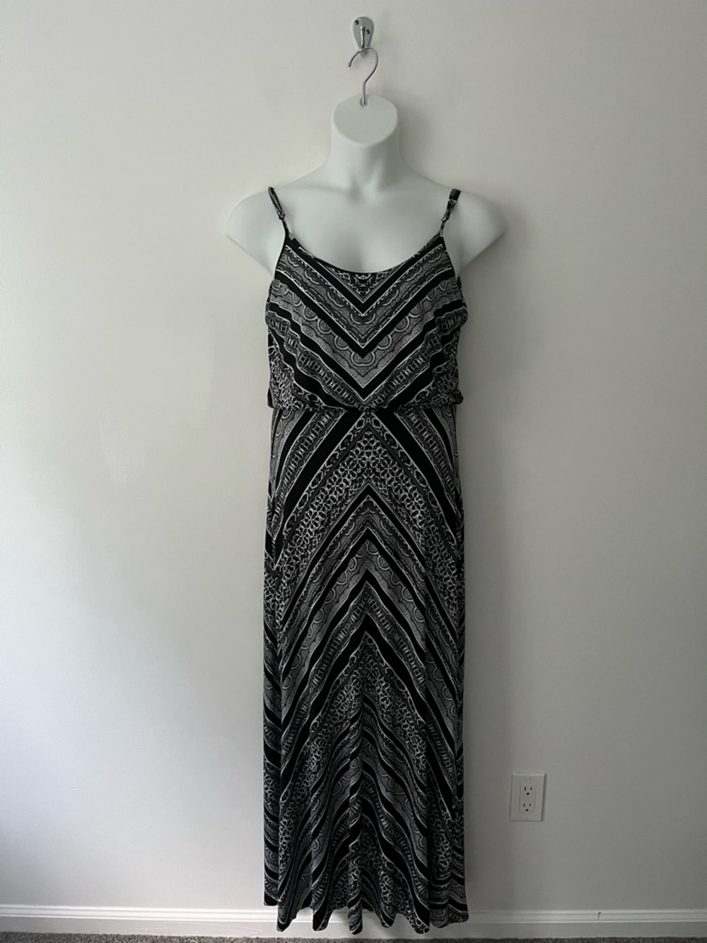 Vintage Y2k Cache Bandana Stripe Maxi Sun Dress Beach Resort Black White M